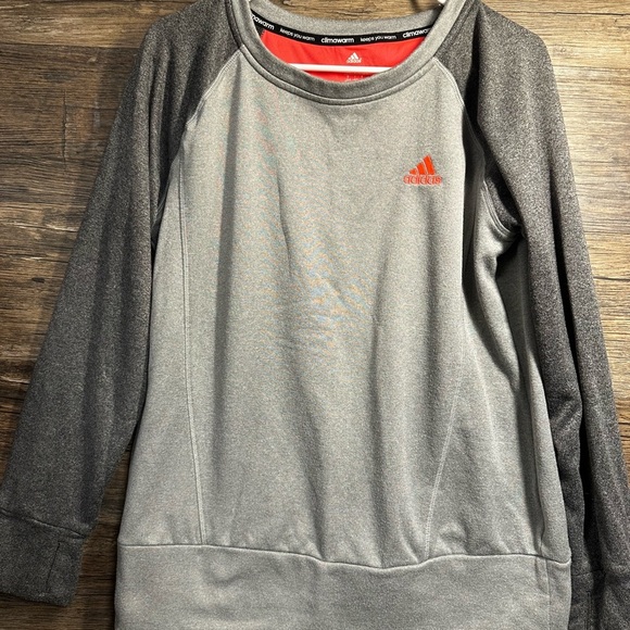 Adidas Heather Gray Climawarm Sweatshirt with Coral Pink Logo - Picture 4 of 11